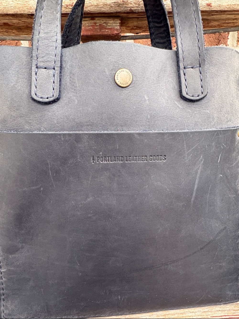 Portland Leather Goods Navy Leather Mini Crossbody Tote - Picture 2 of 6